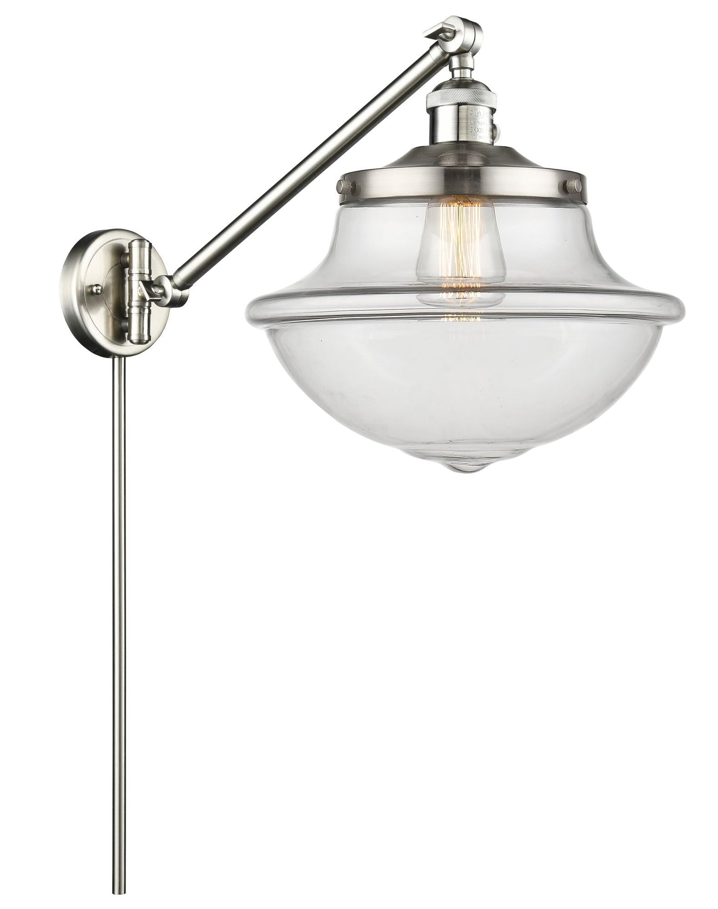 237-SN-G542 1-Light 11.75" Brushed Satin Nickel Swing Arm - Clear Large Oxford Glass - LED Bulb - Dimmensions: 11.75 x 20 x 13 - Glass Up or Down: Yes