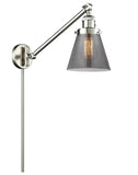 237-SN-G63 1-Light 8" Brushed Satin Nickel Swing Arm - Plated Smoke Small Cone Glass - LED Bulb - Dimmensions: 8 x 21 x 25 - Glass Up or Down: Yes