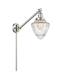 237-SN-G664-7 1-Light 7" Brushed Satin Nickel Swing Arm - Seedy Small Bullet Glass - LED Bulb - Dimmensions: 7 x 19.5 x 15.75 - Glass Up or Down: Yes