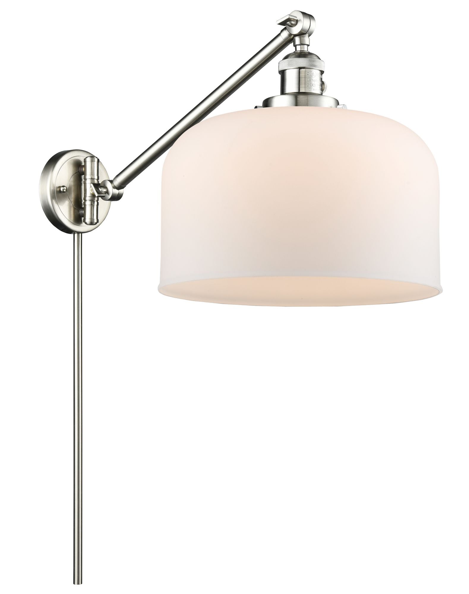 237-SN-G71-L 1-Light 12" Brushed Satin Nickel Swing Arm - Matte White Cased X-Large Bell Glass - LED Bulb - Dimmensions: 12 x 12 x 13 - Glass Up or Down: Yes