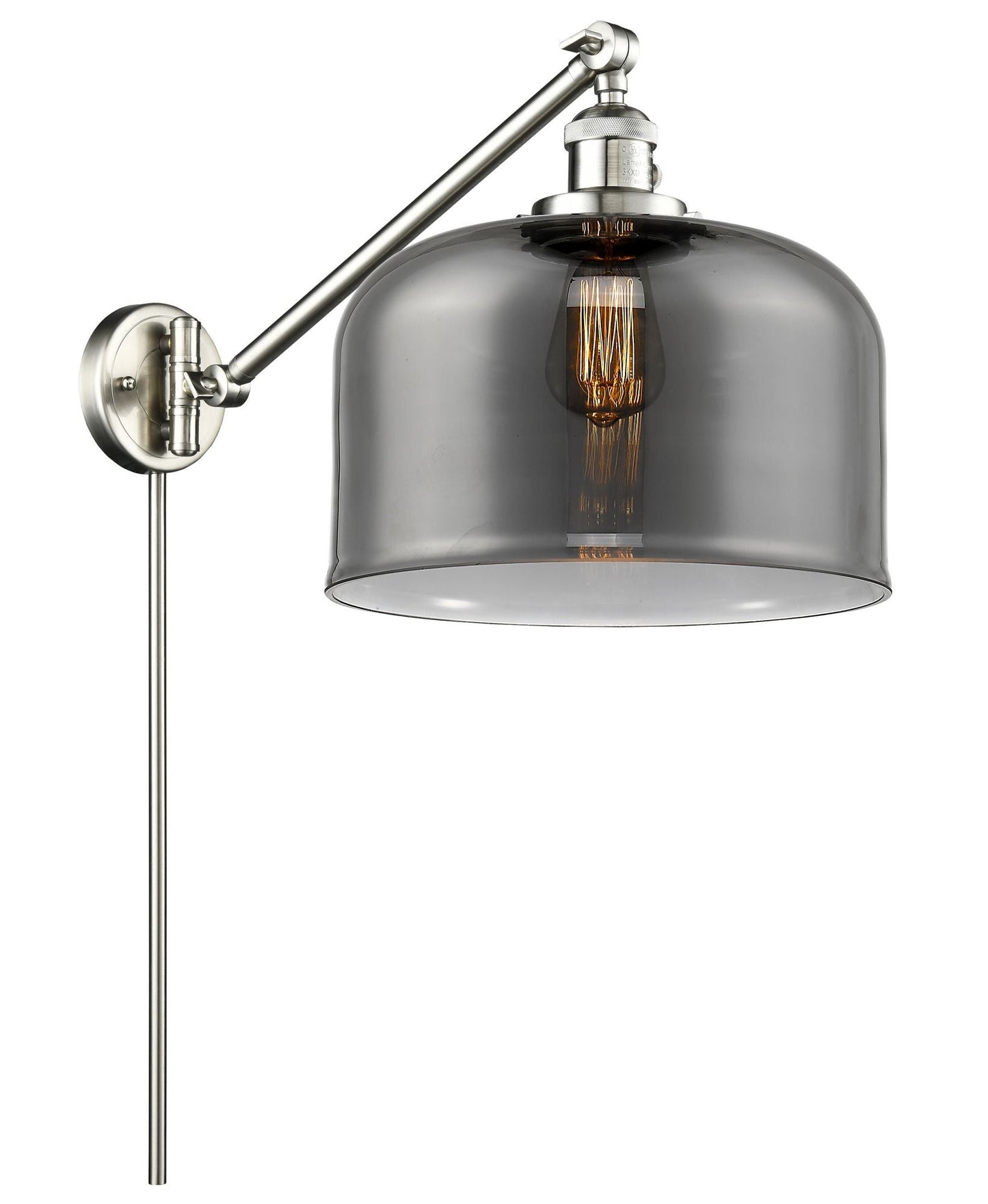 237-SN-G73-L 1-Light 12" Brushed Satin Nickel Swing Arm - Plated Smoke X-Large Bell Glass - LED Bulb - Dimmensions: 12 x 12 x 13 - Glass Up or Down: Yes