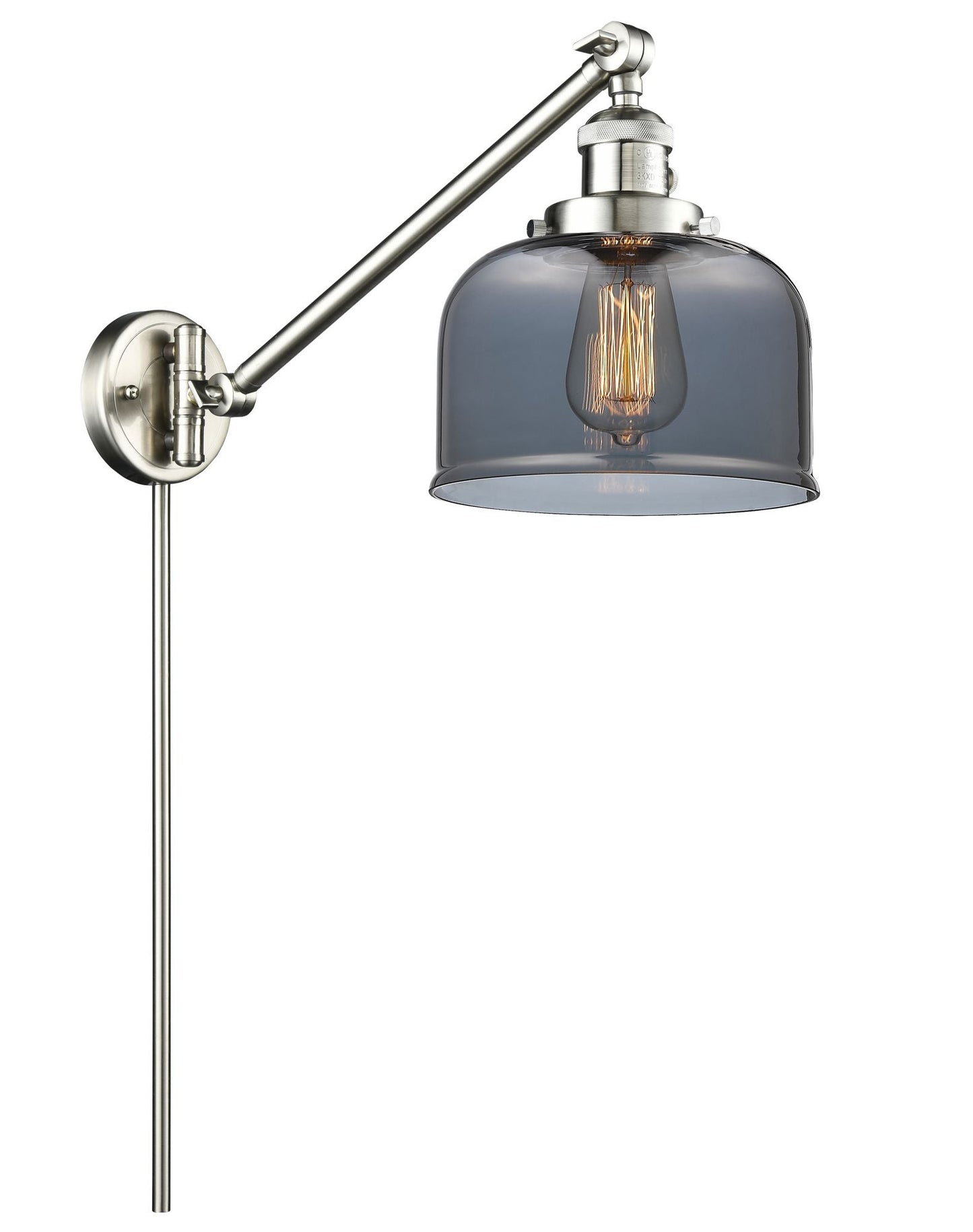 237-SN-G73 1-Light 8" Brushed Satin Nickel Swing Arm - Plated Smoke Large Bell Glass - LED Bulb - Dimmensions: 8 x 21 x 25 - Glass Up or Down: Yes