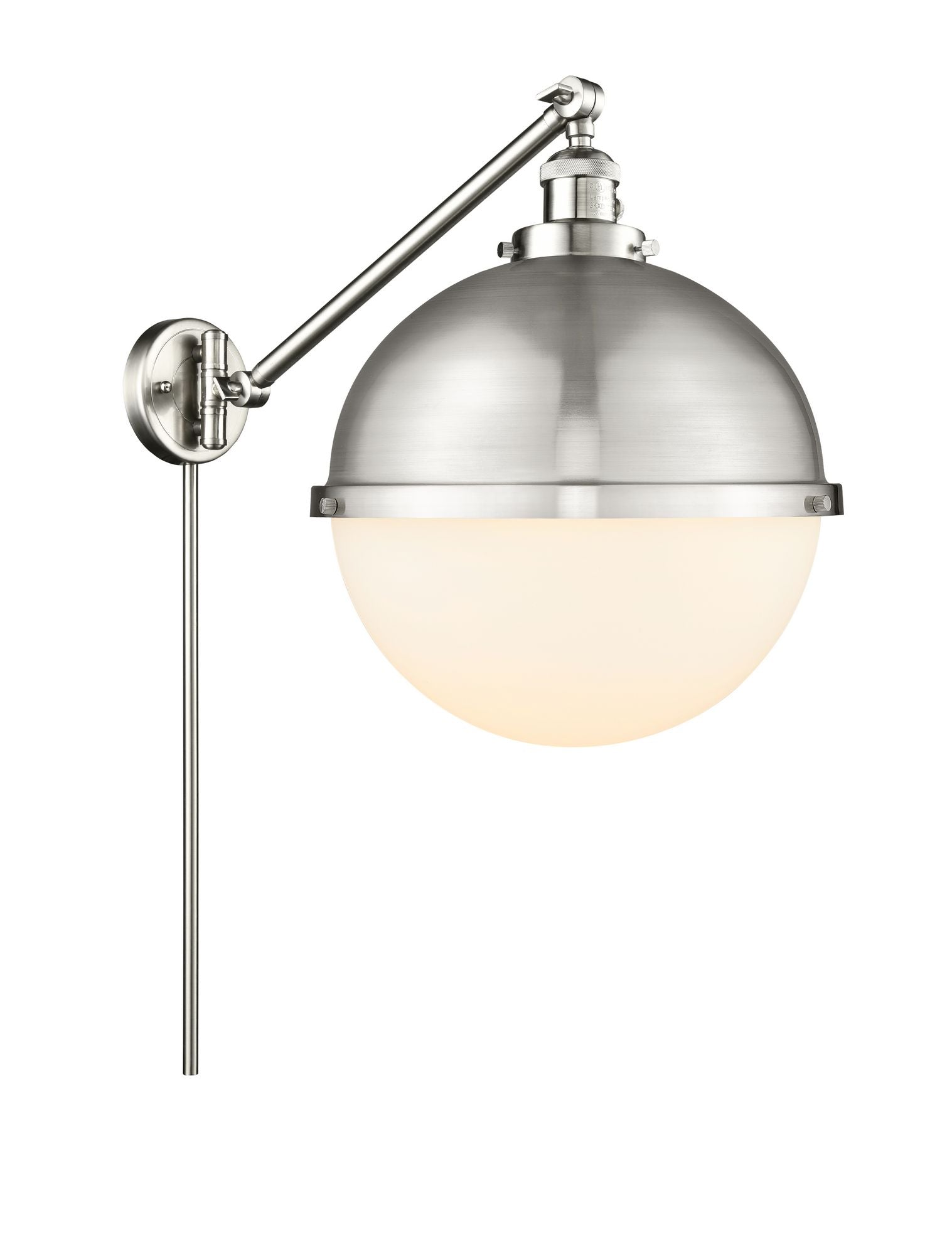 237-SN-HFS-121-SN 1-Light 12.875" Brushed Satin Nickel Swing Arm - Matte White Hampden Glass - LED Bulb - Dimmensions: 12.875 x 22.4375 x 17.25 - Glass Up or Down: Yes