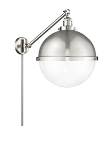237-SN-HFS-122-SN 1-Light 12.875" Brushed Satin Nickel Swing Arm - Clear Hampden Glass - LED Bulb - Dimmensions: 12.875 x 22.4375 x 17.25 - Glass Up or Down: Yes