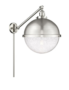 237-SN-HFS-124-SN 1-Light 12.875" Brushed Satin Nickel Swing Arm - Seedy Hampden Glass - LED Bulb - Dimmensions: 12.875 x 22.4375 x 17.25 - Glass Up or Down: Yes
