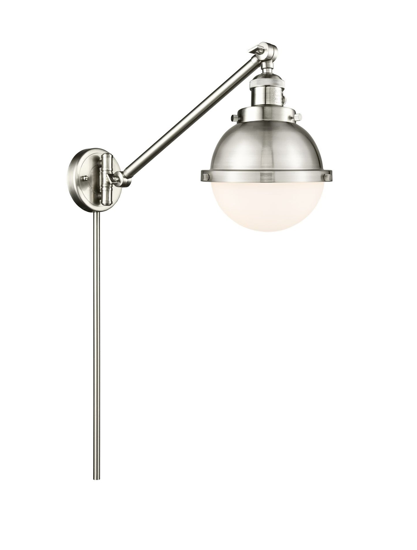 237-SN-HFS-61-SN 1-Light 7.25" Brushed Satin Nickel Swing Arm - Matte White Hampden Glass - LED Bulb - Dimmensions: 7.25 x 19.625 x 11 - Glass Up or Down: Yes
