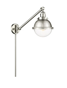 237-SN-HFS-62-SN 1-Light 7.25" Brushed Satin Nickel Swing Arm - Clear Hampden Glass - LED Bulb - Dimmensions: 7.25 x 19.625 x 11 - Glass Up or Down: Yes