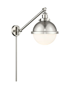 237-SN-HFS-81-SN 1-Light 9" Brushed Satin Nickel Swing Arm - Matte White Hampden Glass - LED Bulb - Dimmensions: 9 x 20.5 x 13.125 - Glass Up or Down: Yes