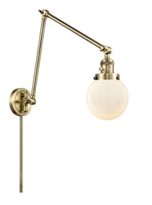 1-Light 6" Antique Brass Swing Arm - Matte White Cased Beacon Glass LED - w/Switch