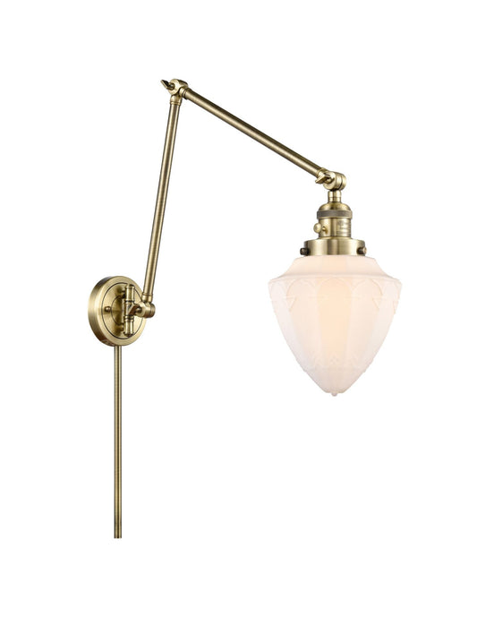 1-Light 7" Bullet Swing Arm With Switch - Schoolhouse Matte White Glass - Choice of Finish And Incandesent Or LED Bulbs