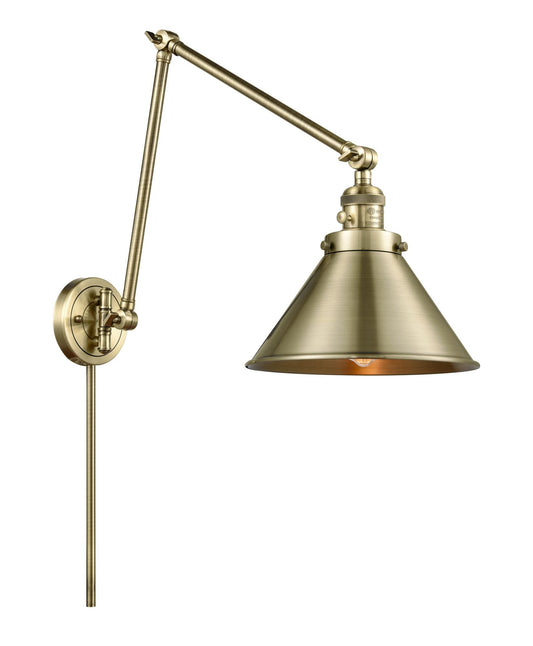 1-Light 10" Antique Brass Swing Arm - Antique Brass Briarcliff Shade - Incandesent Or LED Bulbs