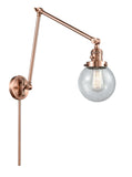238-AC-G204-6 1-Light 6" Antique Copper Swing Arm - Seedy Beacon Glass - LED Bulb - Dimmensions: 6 x 30 x 30 - Glass Up or Down: Yes