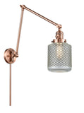 238-AC-G262 1-Light 6" Antique Copper Swing Arm - Vintage Wire Mesh Stanton Glass - LED Bulb - Dimmensions: 6 x 30 x 30 - Glass Up or Down: Yes