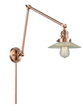 238-AC-G2 1-Light 8.5" Antique Copper Swing Arm - Clear Halophane Glass - LED Bulb - Dimmensions: 8.5 x 30 x 30 - Glass Up or Down: Yes