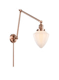 238-AC-G661-7 1-Light 7" Antique Copper Swing Arm - Matte White Cased Small Bullet Glass - LED Bulb - Dimmensions: 7 x 31.5 x 15.75 - Glass Up or Down: Yes