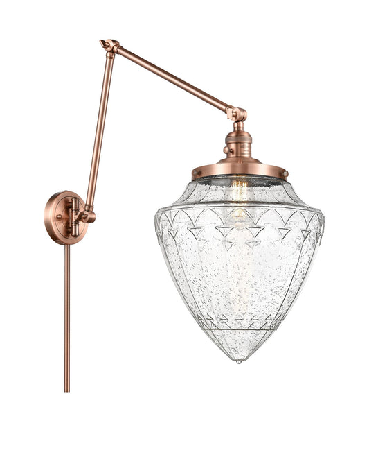 238-AC-G664-12 1-Light 12" Antique Copper Swing Arm - Seedy Large Bullet Glass - LED Bulb - Dimmensions: 12 x 34 x 17.75 - Glass Up or Down: Yes