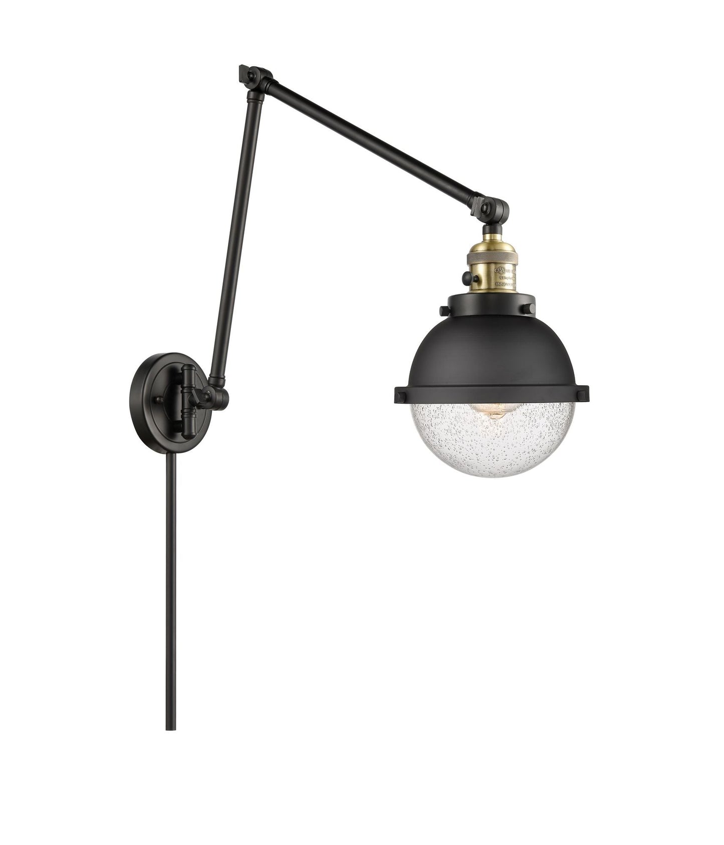 1-Light 7.25" Matte Black Hampden Swing Arm With Switch - Globe-Orb Seedy Glass - Incandesent Or LED Bulbs