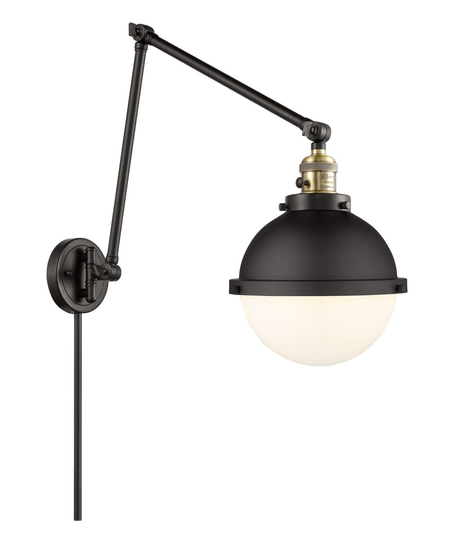 1-Light 9" Matte Black Swing Arm - Matte White Hampden Glass LED - w/Switch