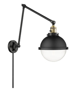 1-Light 9" Matte Black Swing Arm - Clear Hampden Glass - LED Bulb - On/Off Turn Switch