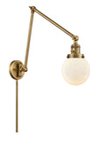238-BB-G201-6 1-Light 6" Brushed Brass Swing Arm - Matte White Cased Beacon Glass - LED Bulb - Dimmensions: 6 x 30 x 30 - Glass Up or Down: Yes