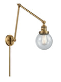 238-BB-G204-6 1-Light 6" Brushed Brass Swing Arm - Seedy Beacon Glass - LED Bulb - Dimmensions: 6 x 30 x 30 - Glass Up or Down: Yes