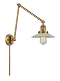 238-BB-G2 1-Light 8.5" Brushed Brass Swing Arm - Clear Halophane Glass - LED Bulb - Dimmensions: 8.5 x 30 x 30 - Glass Up or Down: Yes