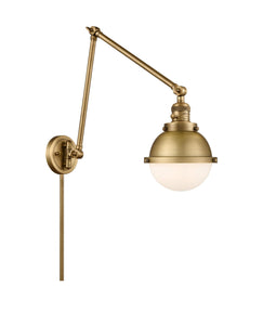 238-BB-HFS-61-BB 1-Light 7.25" Brushed Brass Swing Arm - Matte White Hampden Glass - LED Bulb - Dimmensions: 7.25 x 31.625 x 11 - Glass Up or Down: Yes