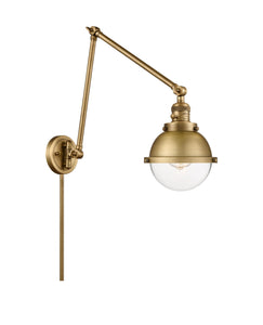 238-BB-HFS-62-BB 1-Light 7.25" Brushed Brass Swing Arm - Clear Hampden Glass - LED Bulb - Dimmensions: 7.25 x 31.625 x 11 - Glass Up or Down: Yes
