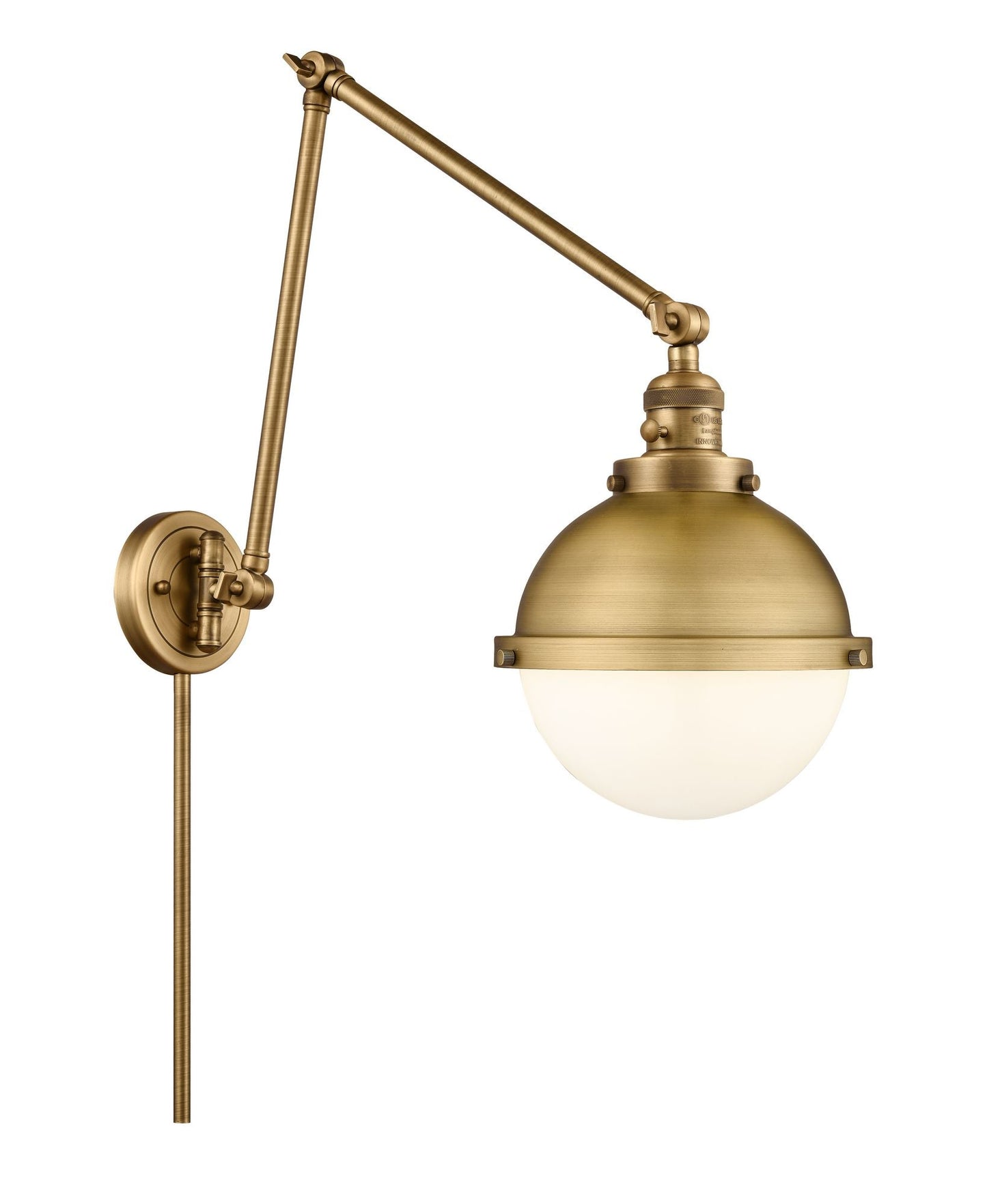 1-Light 9" Brushed Brass Swing Arm - Matte White Hampden Glass - Incandesent Or LED Bulbs