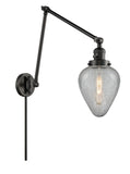 238-BK-G165 1-Light 8" Matte Black Swing Arm - Clear Crackle Geneseo Glass - LED Bulb - Dimmensions: 8 x 30 x 30 - Glass Up or Down: Yes
