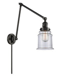 238-BK-G182 1-Light 8" Matte Black Swing Arm - Clear Canton Glass - LED Bulb - Dimmensions: 8 x 30 x 30 - Glass Up or Down: Yes