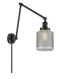 238-BK-G262 1-Light 6" Matte Black Swing Arm - Vintage Wire Mesh Stanton Glass - LED Bulb - Dimmensions: 6 x 30 x 30 - Glass Up or Down: Yes