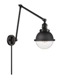1-Light 7.25" Matte Black Swing Arm - Clear Hampden Glass - Incandesent Or LED Bulbs