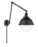 1-Light 9" Matte Black Hampden Swing Arm With Switch - Globe-Orb Clear Glass - Incandesent Or LED Bulbs