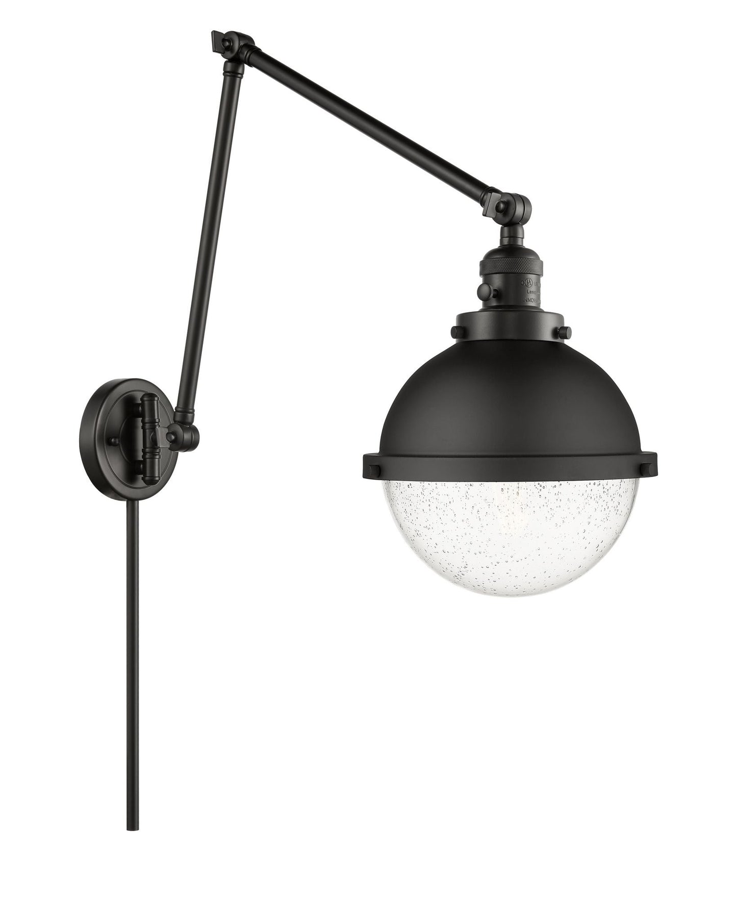 1-Light 9 "Matte Black Swing Arm - Seedy Hampden Glass - Incandesent Or LED Bulbs