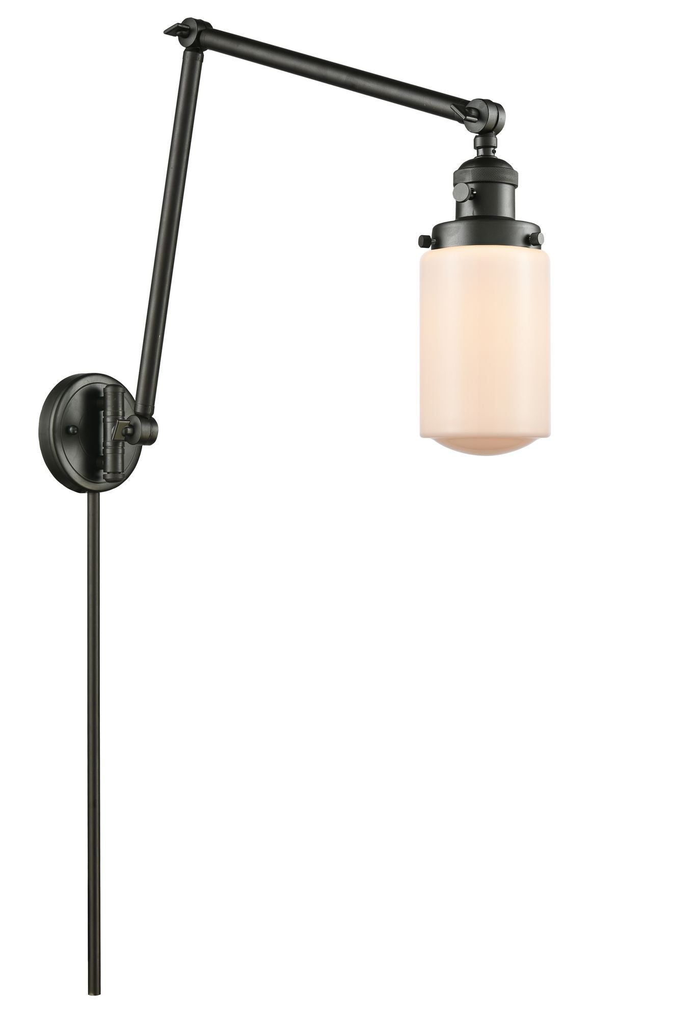 238-OB-G311 1-Light 4.5" Oil Rubbed Bronze Swing Arm - Matte White Cased Dover Glass - LED Bulb - Dimmensions: 4.5 x 30 x 30.75 - Glass Up or Down: Yes