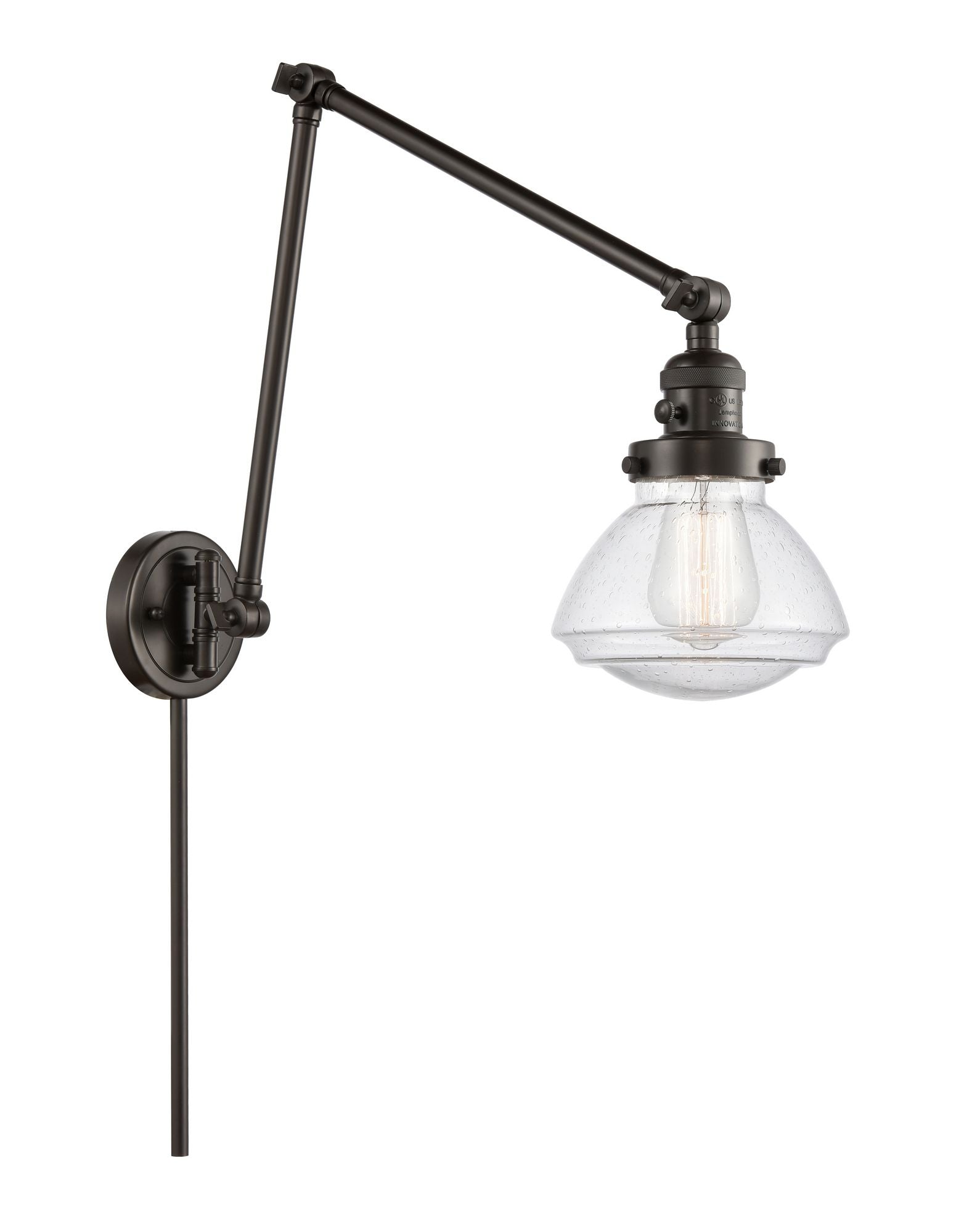 238-OB-G324 1-Light 8.75" Oil Rubbed Bronze Swing Arm - Seedy Olean Glass - LED Bulb - Dimmensions: 8.75 x 28.125 x 27.75 - Glass Up or Down: Yes