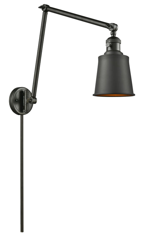 1-Light 8" Oil Rubbed Bronze Swing Arm - Oil Rubbed Bronze Addison Shade - Incandesent Or LED Bulbs