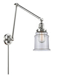 238-PC-G182 1-Light 8" Polished Chrome Swing Arm - Clear Canton Glass - LED Bulb - Dimmensions: 8 x 30 x 30 - Glass Up or Down: Yes