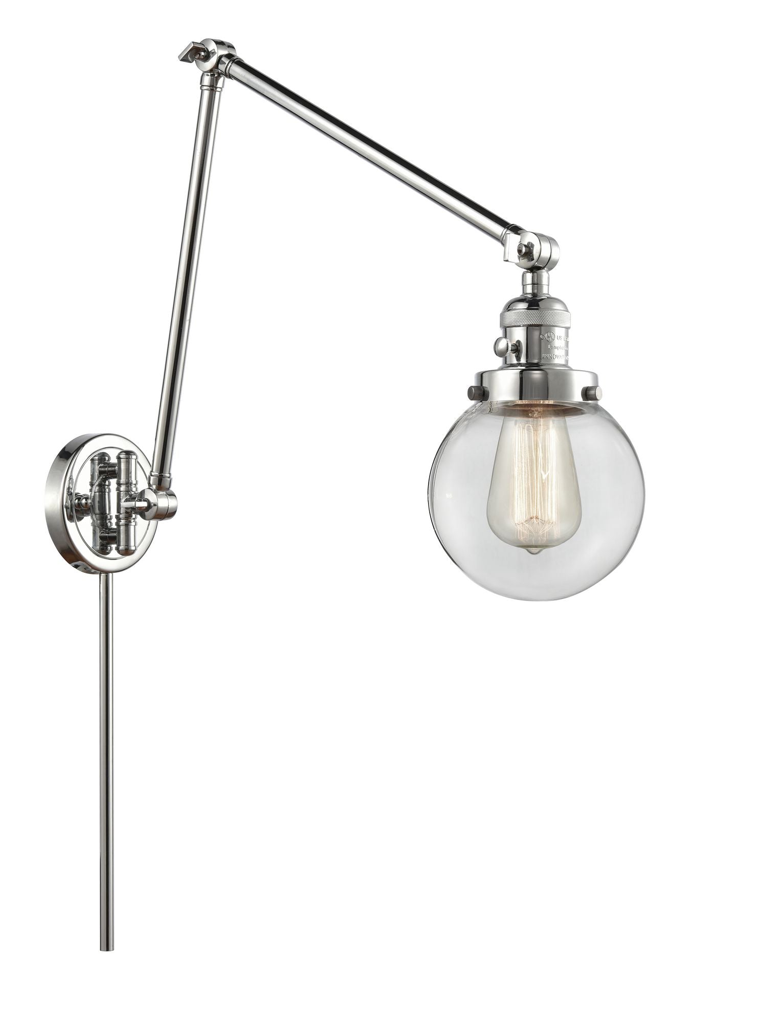 238-PC-G202-6 1-Light 6" Polished Chrome Swing Arm - Clear Beacon Glass - LED Bulb - Dimmensions: 6 x 30 x 30 - Glass Up or Down: Yes