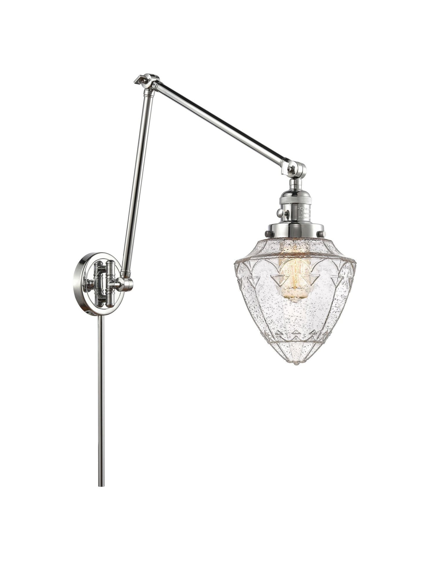 238-PC-G664-7 1-Light 7" Polished Chrome Swing Arm - Seedy Small Bullet Glass - LED Bulb - Dimmensions: 7 x 31.5 x 15.75 - Glass Up or Down: Yes