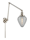 238-PN-G165 1-Light 8" Polished Nickel Swing Arm - Clear Crackle Geneseo Glass - LED Bulb - Dimmensions: 8 x 30 x 30 - Glass Up or Down: Yes