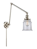 238-PN-G182 1-Light 8" Polished Nickel Swing Arm - Clear Canton Glass - LED Bulb - Dimmensions: 8 x 30 x 30 - Glass Up or Down: Yes