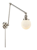 238-PN-G201-6 1-Light 6" Polished Nickel Swing Arm - Matte White Cased Beacon Glass - LED Bulb - Dimmensions: 6 x 30 x 30 - Glass Up or Down: Yes