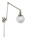 238-PN-G204-6 1-Light 6" Polished Nickel Swing Arm - Seedy Beacon Glass - LED Bulb - Dimmensions: 6 x 30 x 30 - Glass Up or Down: Yes