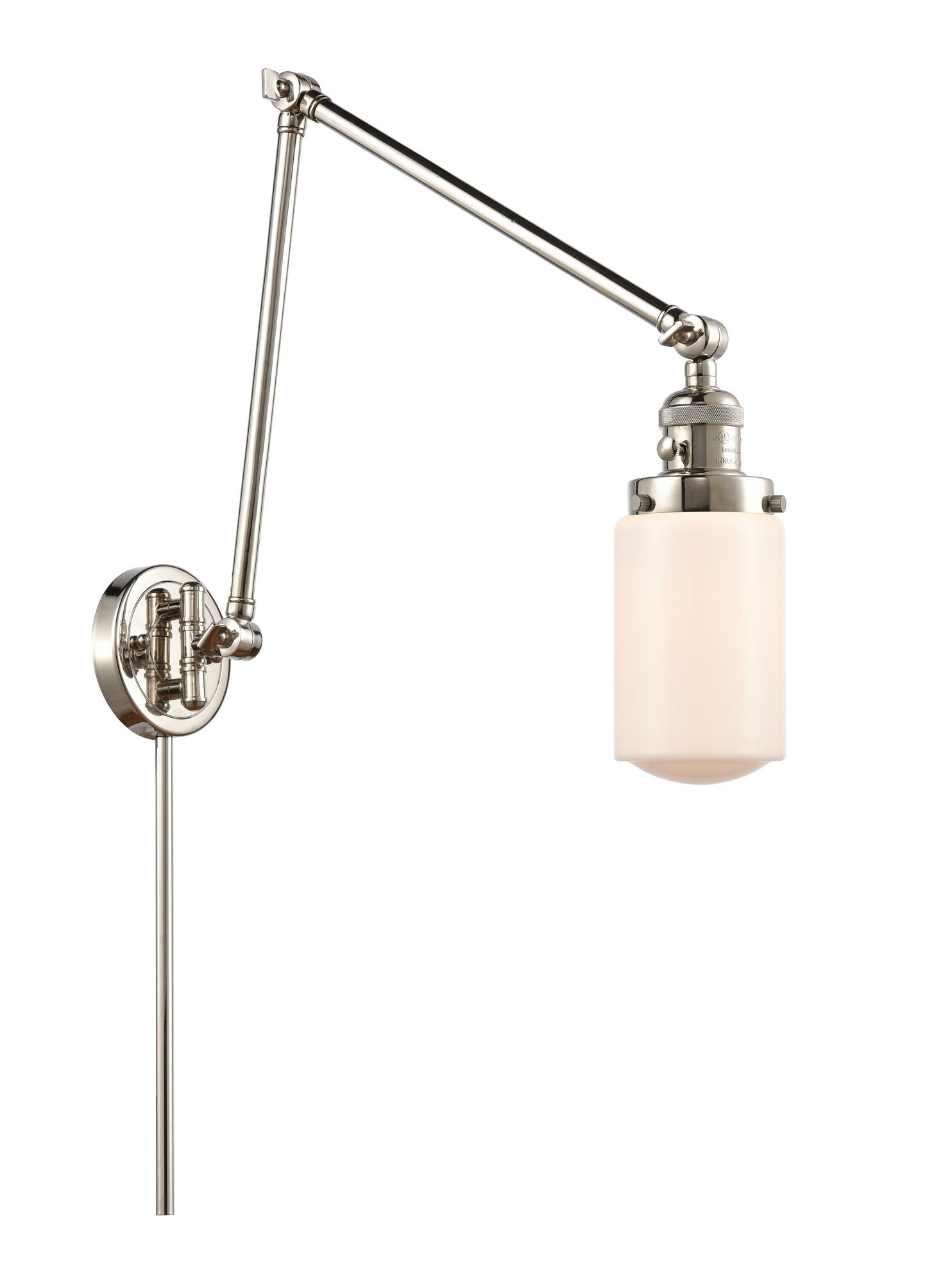 238-PN-G311 1-Light 4.5" Polished Nickel Swing Arm - Matte White Cased Dover Glass - LED Bulb - Dimmensions: 4.5 x 30 x 30.75 - Glass Up or Down: Yes
