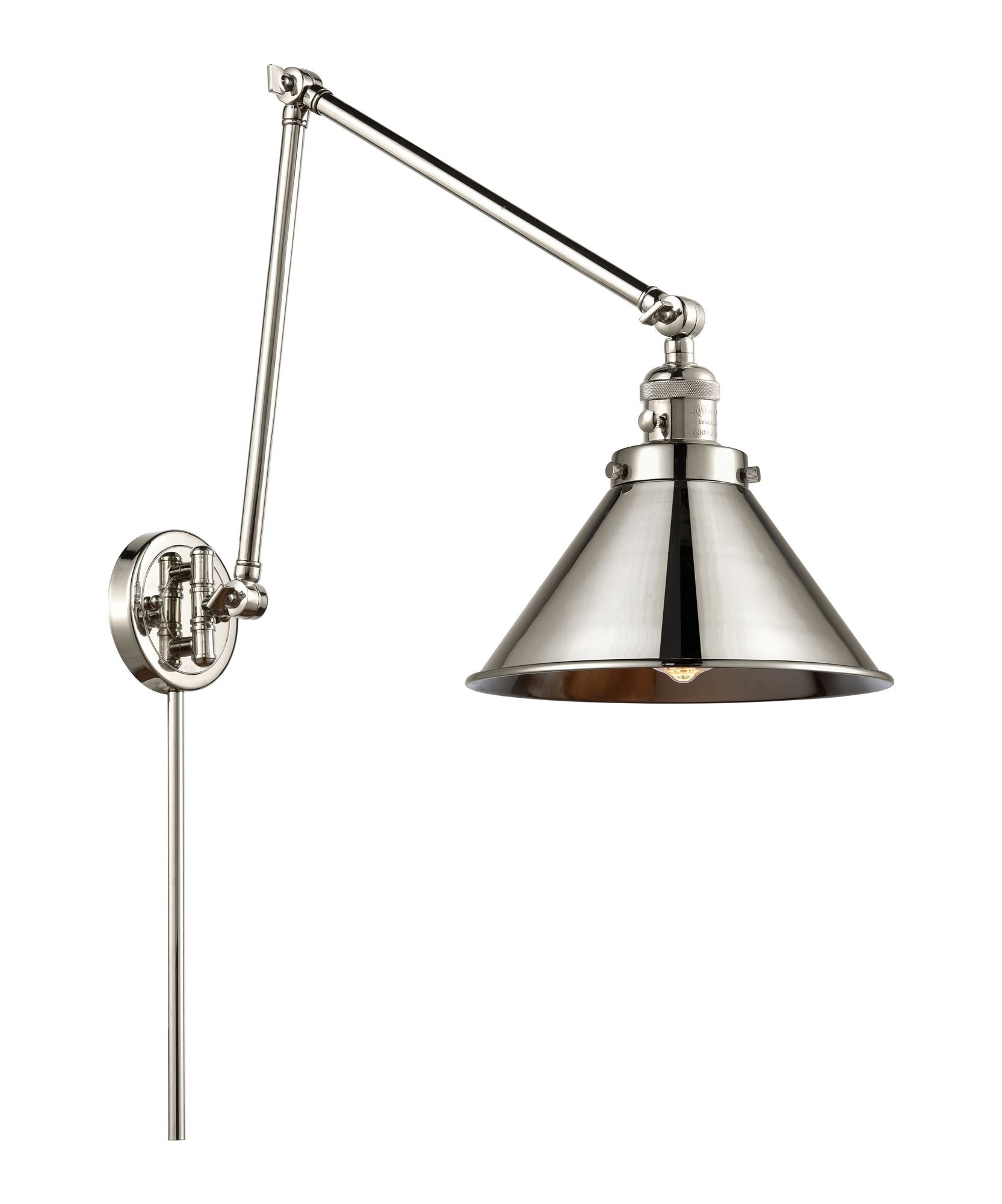 1-Light 10" Polished Nickel Swing Arm - Polished Nickel Briarcliff Shade - Incandesent Or LED Bulbs