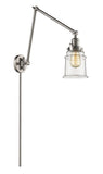 238-SN-G182 1-Light 8" Brushed Satin Nickel Swing Arm - Clear Canton Glass - LED Bulb - Dimmensions: 8 x 30 x 30 - Glass Up or Down: Yes