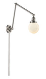 238-SN-G201-6 1-Light 6" Brushed Satin Nickel Swing Arm - Matte White Cased Beacon Glass - LED Bulb - Dimmensions: 6 x 30 x 30 - Glass Up or Down: Yes