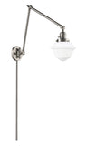 238-SN-G531 1-Light 8" Brushed Satin Nickel Swing Arm - Matte White Cased Small Oxford Glass - LED Bulb - Dimmensions: 8 x 30 x 30 - Glass Up or Down: Yes
